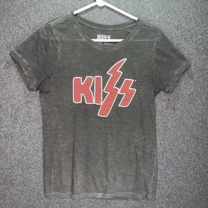 Lucky Brand KISS Logo Women’s Short Sleeve Band T Shirt Faded Black Size Medium